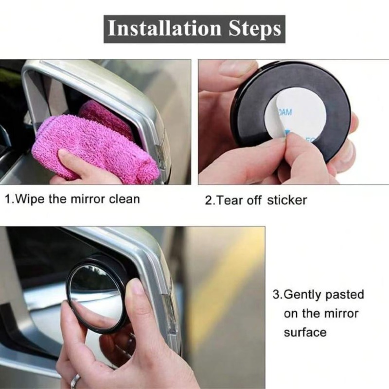 Car Blind Spot Mirror - 2개입 원형 프레임 볼록형 사각지대 거울