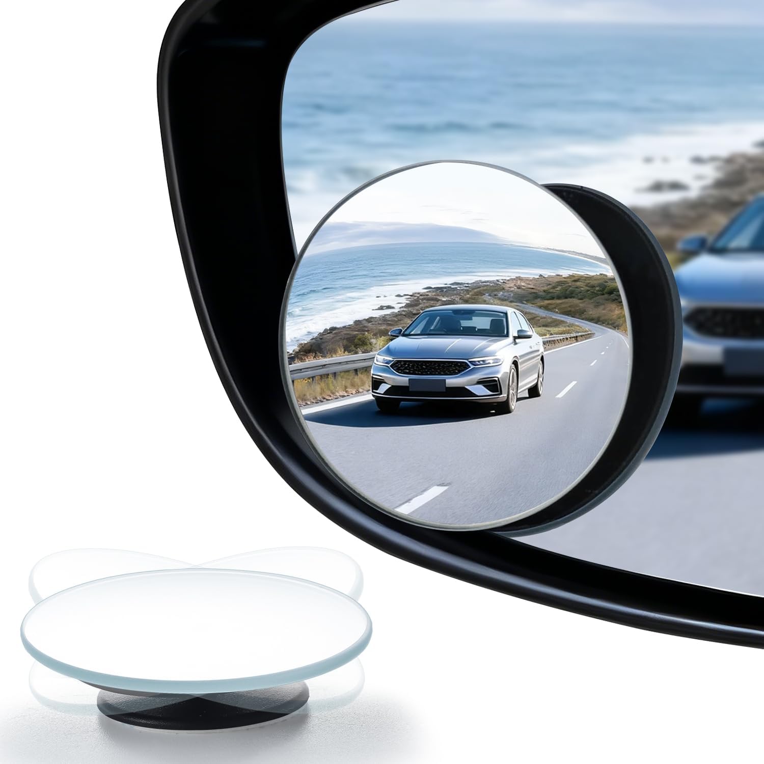 Car Blind Spot Mirror - 사각지대 거울, 원형 HD 유리 프레임리스